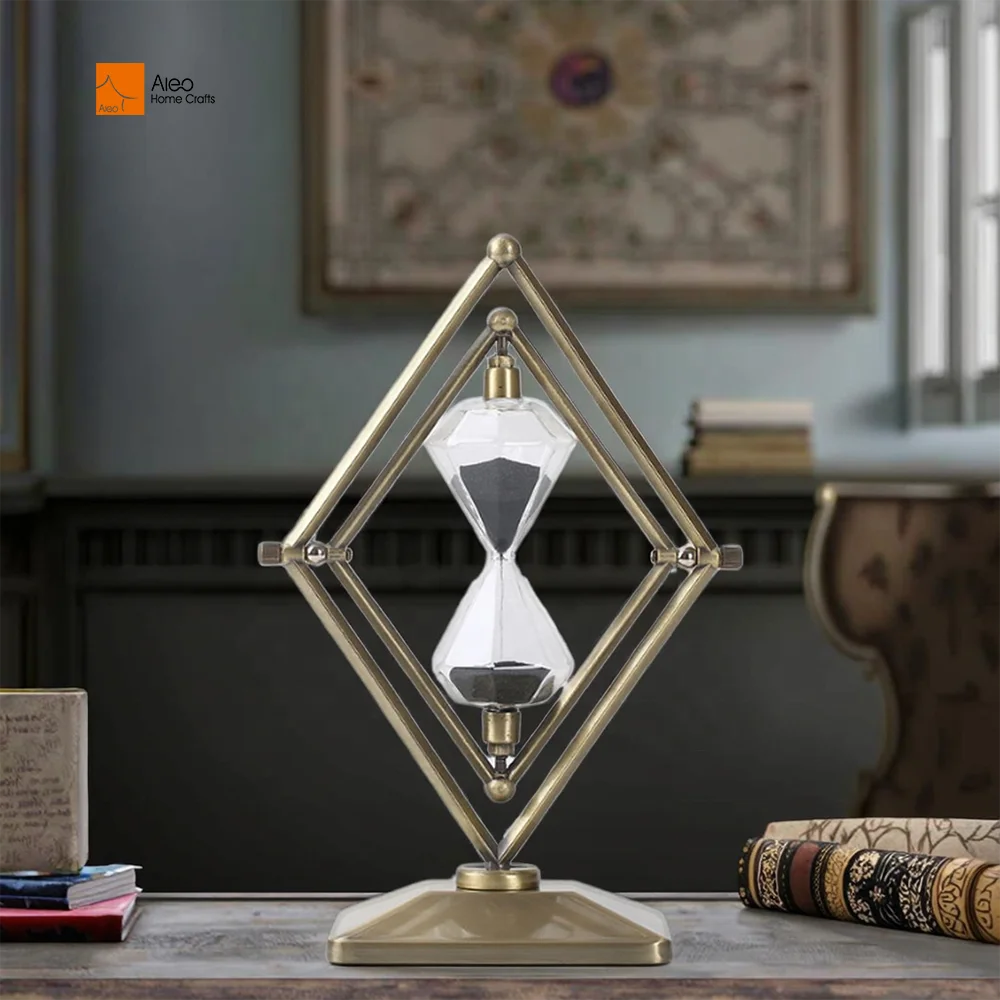 Factory Wholesale Classic Copper Rhombus Hourglass 10/15/30 Minutes Metal Sand Timer for Home Decor Silver/Brass Gift