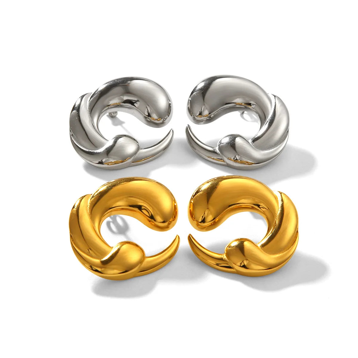 Designer Jewelry Ins Stainless Steel 18K Gold Creative Dolphin Intertwined Personality Stud Earrings for Girls