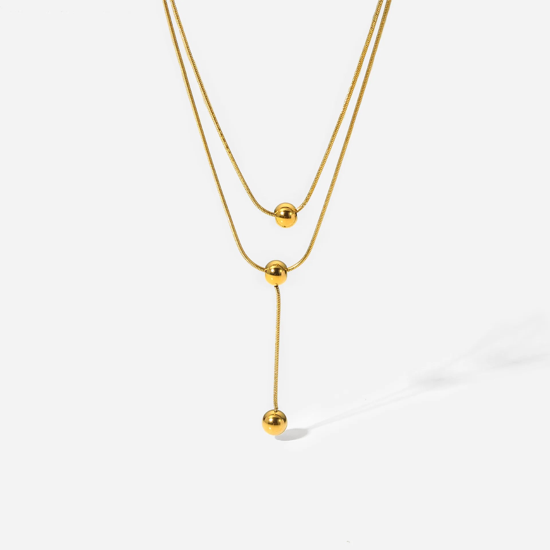 Dropshipping New Trendy Popular Designer Stainless Steel Ball Pendant Double Layers Stacking Necklace 18K Gold Plated Necklace