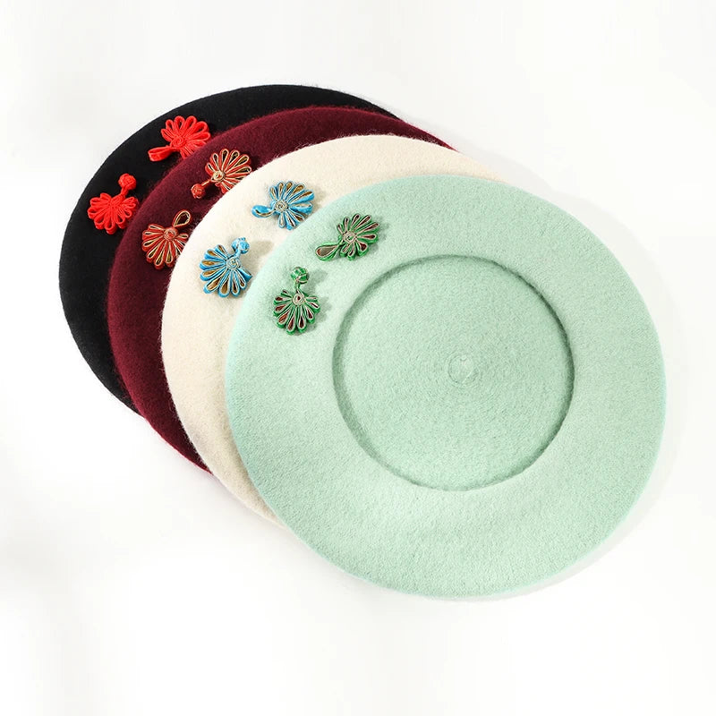 New Wholesale Customizable Chinese Style Wool Beret Hat - Personality Embroidery for Daily Party Outdoor