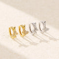 Wholesale Fashion Jewelry 925 Sterling Silver Two butterfly Diamond Cubic Zircon Gold Plated Hoop Earring Jewelry for Women