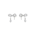 Fine Jewelry 925 Silver Ribbon Bow Tie Earring Cubic Zirconia Women's Bow Knot Earrings