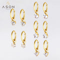 Ason New Fashion 18k Gold Plated Earrings Stainless Steel Drop Shape White Cubic Zirconia Pendant Hoop Earrings for Women