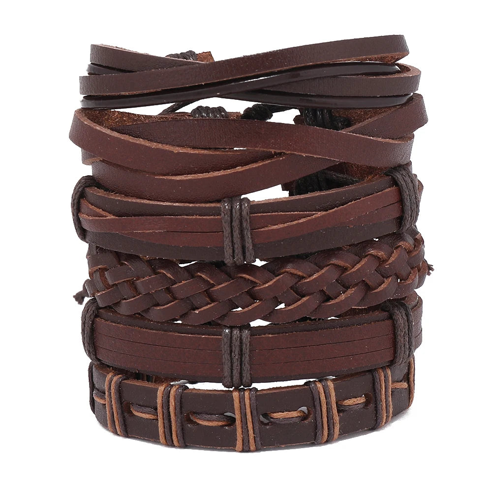 Wholesale Vintage Handmade Braided Leather Bracelet for Men Fashion Charm Jewelry