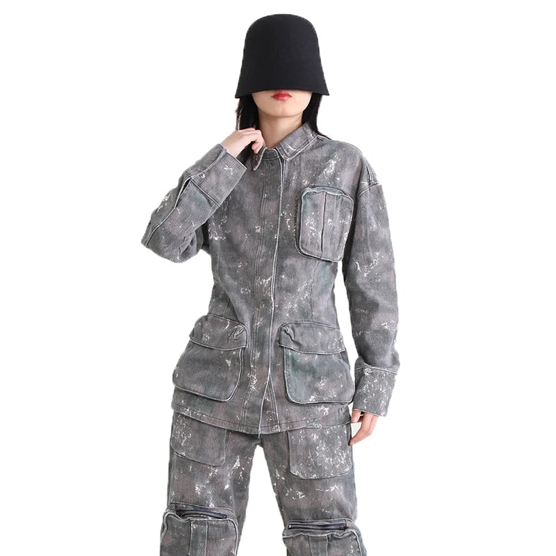 Three-Dimensional Zipper Pocket Decoration Gather Waist Outdoor Coat Women Jackets 2023