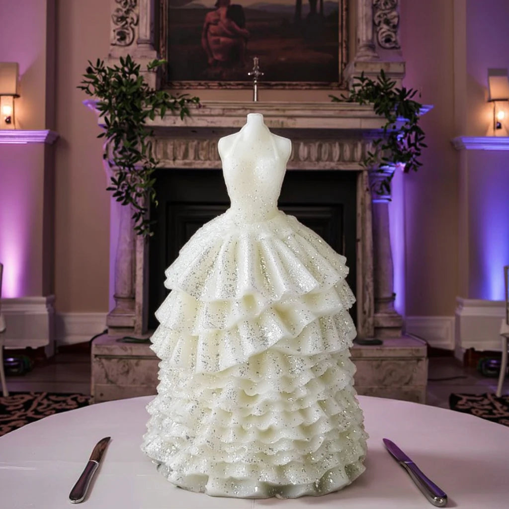 J-5198 Wedding Dress Skirt Silicone Mold for Candle Making Diy Handmade 3D Aroma Candle Skirt Cake Decoration Baking Moulds