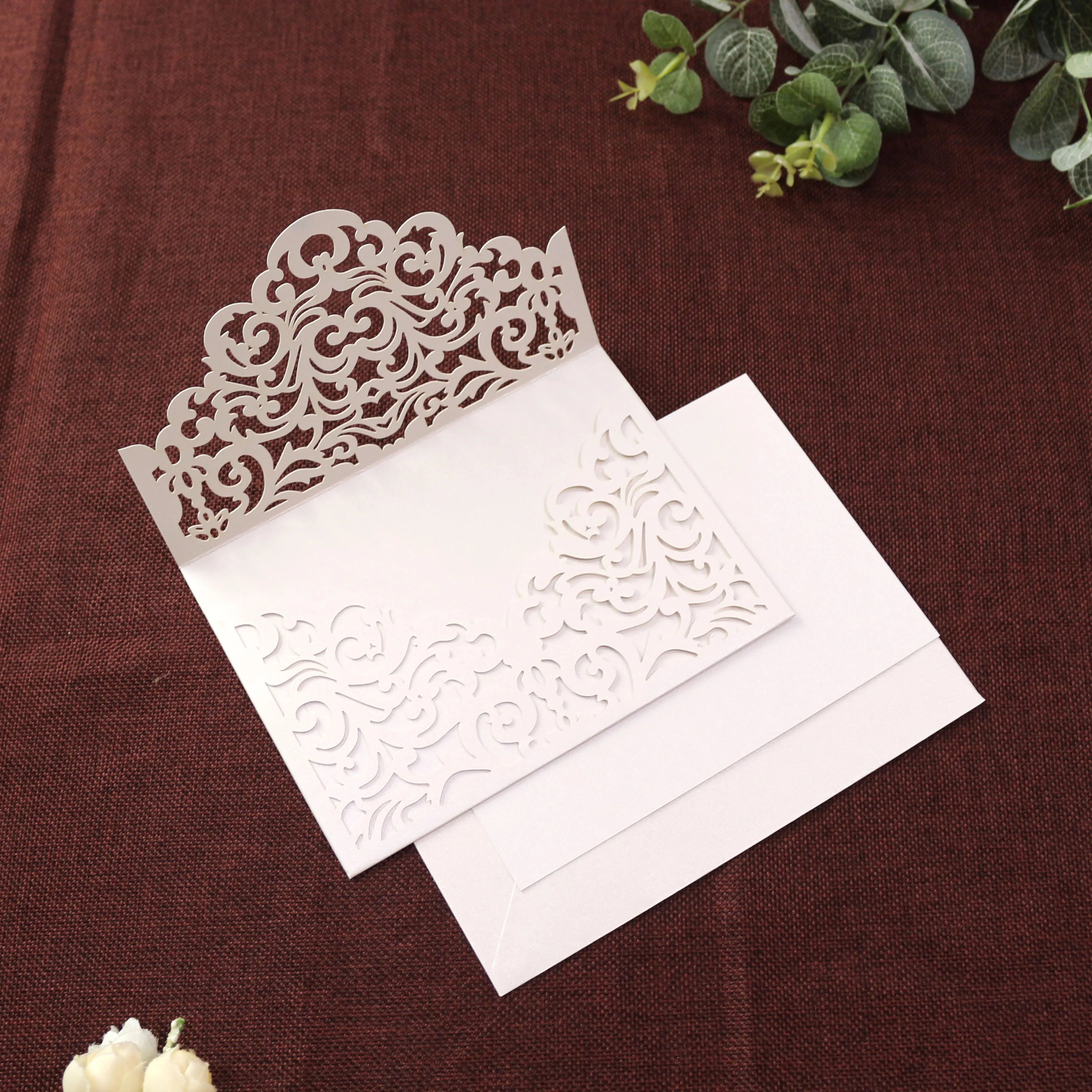 White Pink Bridal Shower Laser Cut Invitation Card Birthday Wedding Invitation Card with Envelope