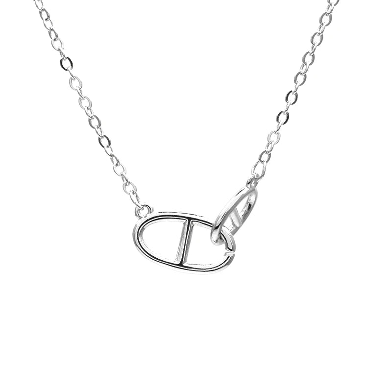 Simple Double Pig Nose Necklace 925 Sterling Silver Geometric Necklace for Women