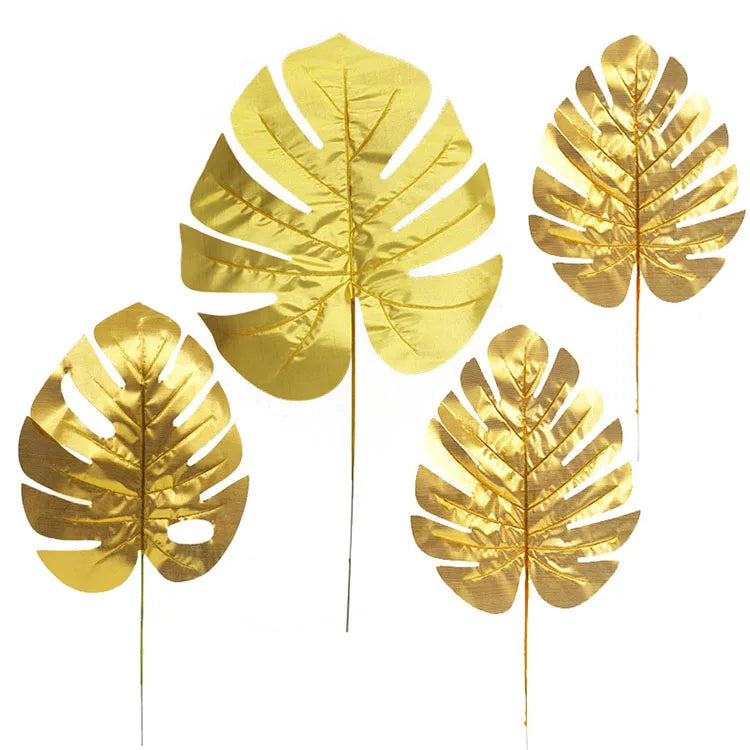 2025  Hot Selling Artificial Palm LeavesTropical Faux Monstera Leaves for Jungle Theme Hawaiian Party Wedding Home Decor (Gold)