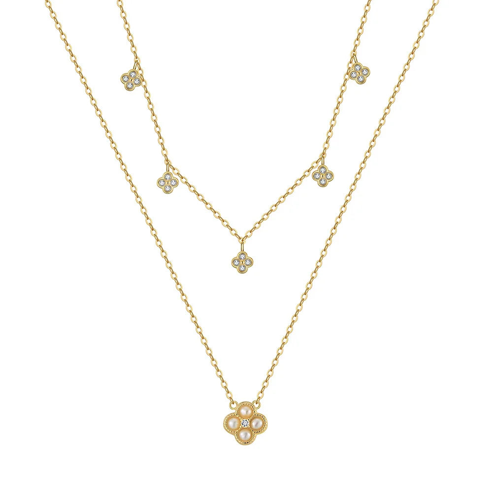 SPJ Fine S925 Silver Four Leaf Clover Mother of Pearl Jewellery 925 Sterling Silver Clover Pendant Necklace Jewelry for Girls