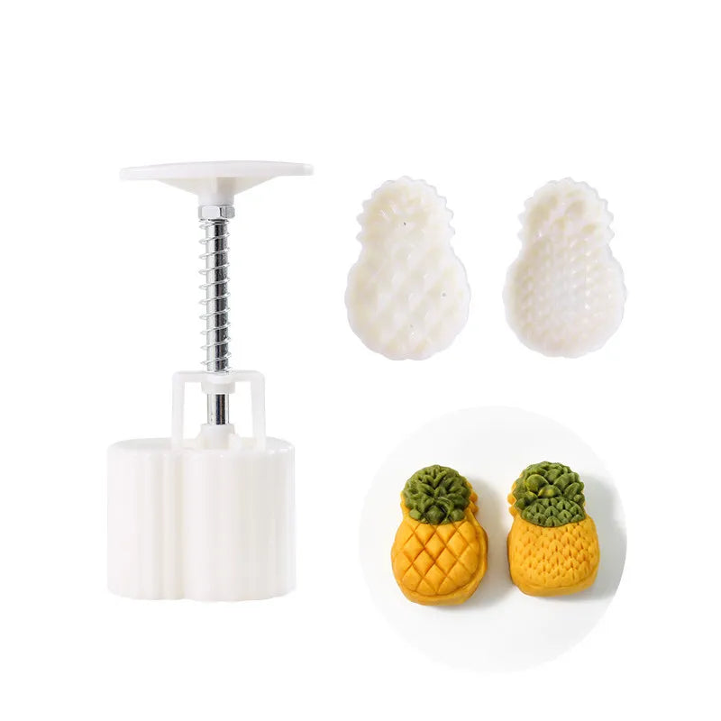 DIY Hand Press Cookie Stamps 3D Pineapple Moon Cake Mold 50g/30g White Eco-Friendly Plastic Press Molds