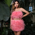 Ladies Feather Cropped Wraps Skirt Zipper Sleeveless Bustier Corset Top Fur Strapless Ostrich Feather Top Women