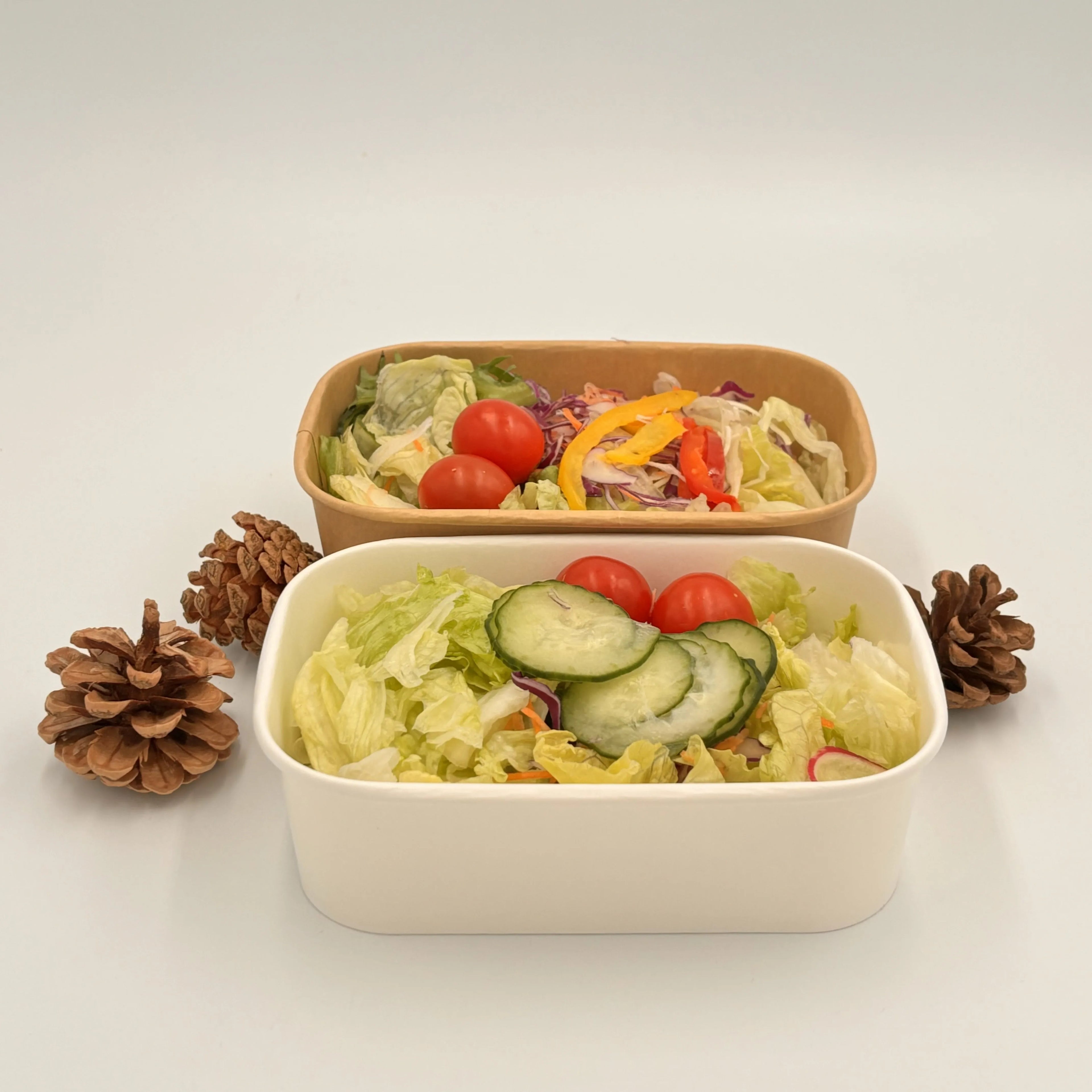 Disposable Kraft Paper Food Container for Takeaway Salad & Fruit Sushi Bowl with Matt Lamination & Embossing Use for Noodles