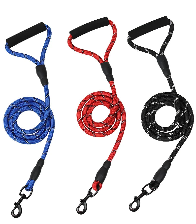 Reflective Round Rope Dog Leash with Comfortable Sponge Handle Chew-Proof & Pull-Resistant for Medium Large Dogs