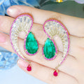 New Trendy Symmetrical Gold Plated Half Round Cubic Zirconia Dangle Green Water Drop Moon Shape Earrings for Women Prom Fashion