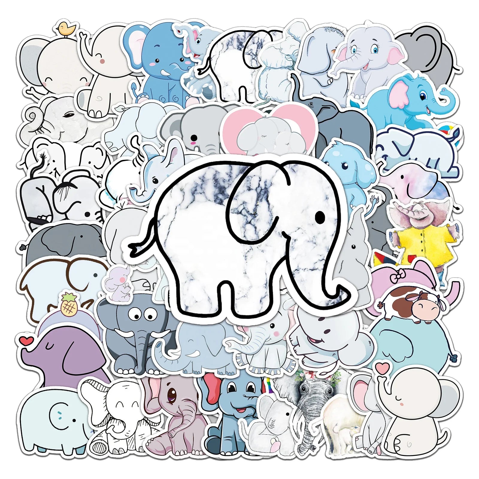 50Pcs Cute Elephant Animal Children Kids Gifts Toy For Water Bottles Luggage Laptop Paper Decals Cartoon Stickers