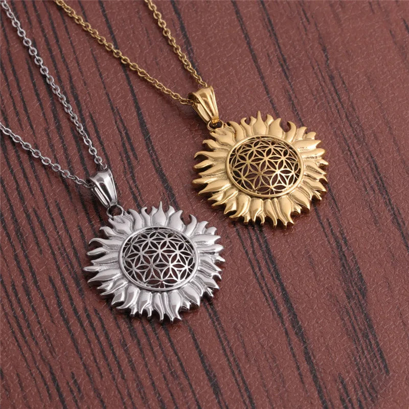 Fashion Simple Stainless Steel Sunflower Pendant Chain Necklaces for Women party