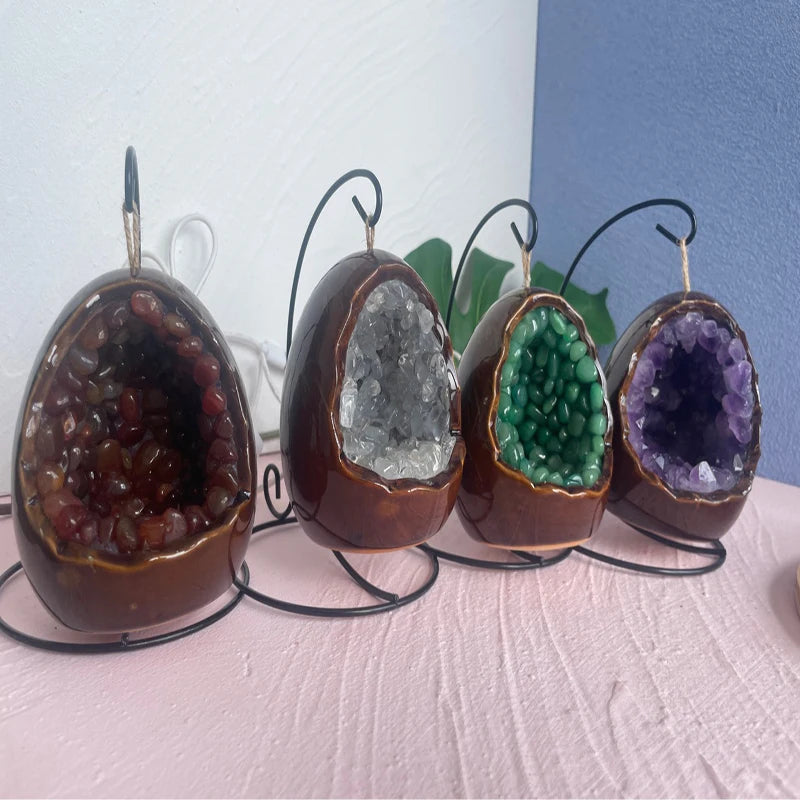 Wholesale Dinosaur Eggs USB Holiday Gifts LED Crafts Home Natural Crystal Healing Gems Night Lamp Table Lamp