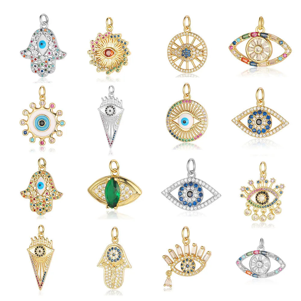 Factory Wholesale Pendant Popular Luxury Palm Eye Tear Copper Colorful Zircon DIY Jewelry Accessories