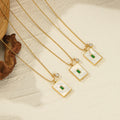 Stylish Gold Plating Cubic Zircon Square Shape Pendant Necklace No Fade Stainless Steel Shell Tags Necklace
