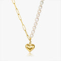 Moge Kalung Ladies Fashion Jewellery Splicing Heart Pendant Half Paper Clip Chain Freshwater Pearl Necklace Women