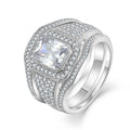 YH Jewellery Men's 925 Sterling Silver Wedding Ring Set Classic Style with Square Cut White Zircon Rhodium Plated for Parties