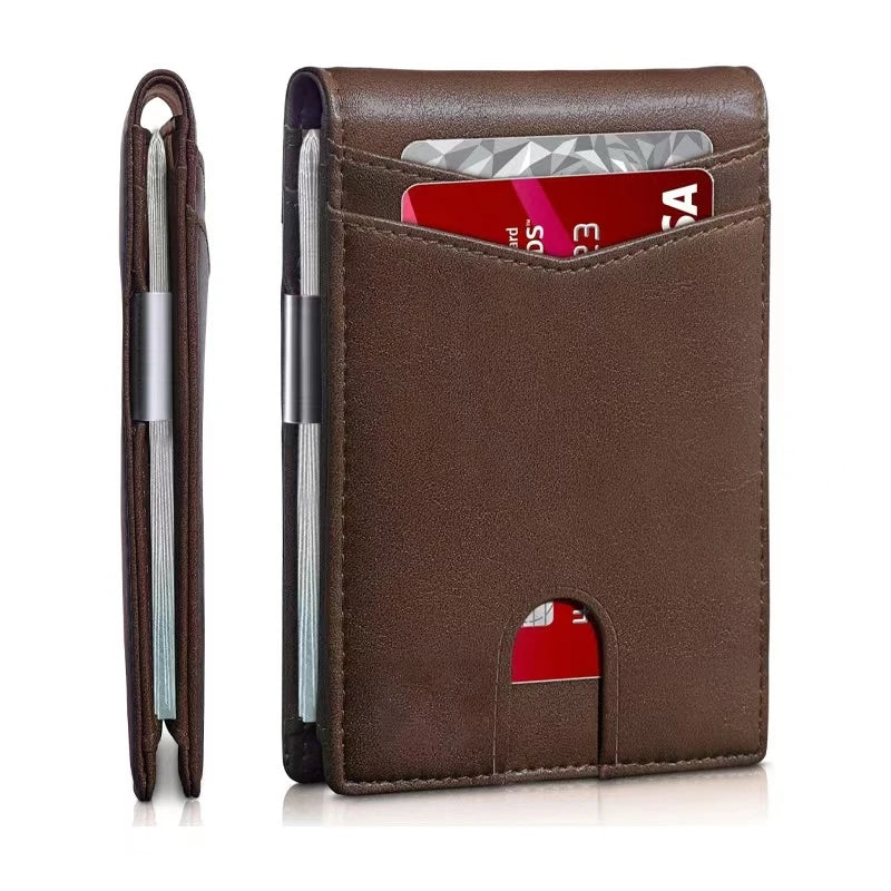 PU Leather Slim Hand Crafted Minimalist Front Pocket Bifold Wallet With Rfid Blocking and Money Clip for Men
