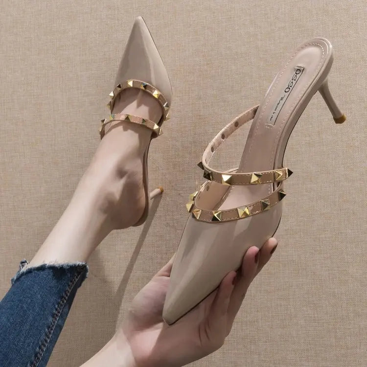 Women's Stylish Open-toe High-heeled Sandals Featuring Pointed Toes and Slender Heels Suitable for Outdoor Wear