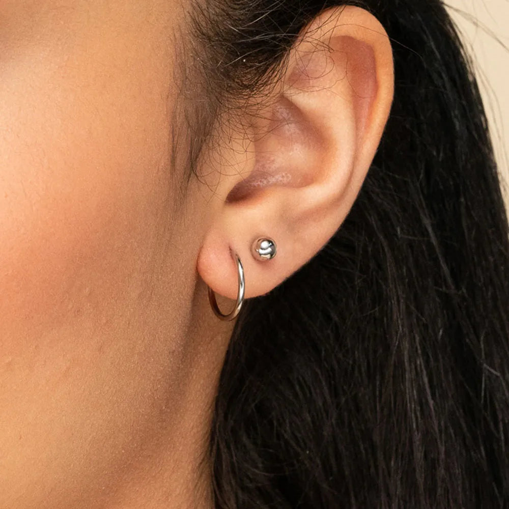 EManco Trendy Party 2 Pairs Earring Combination Round Hoop Ball Stud Earrings Set 14K Gold Plated Stainless Steel Jewelry