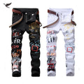 Wholesale Men's Printed Jeans High Street Style Stacked Slim Pencil Pants Casual Denim Men Jeans