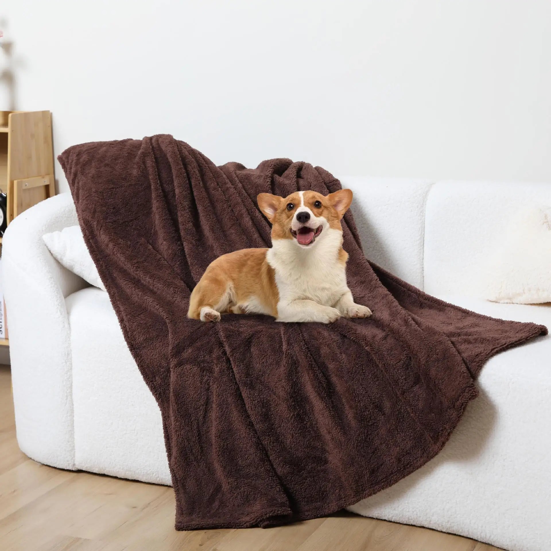 Solid Color Three Layers Reversable Flannel Fleece and Sherpa Fleece Waterproof Dog Bed Cover Pet Blanket for Furniture