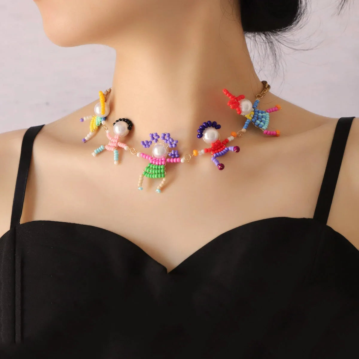 Japanese Korean Creative Cartoon Style Casual Fashion Chain Cute Fun Stereo Villain Clavicle Gold Plated Trendy Zircon Stones