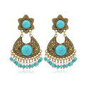 Wholesale Vintage Fashion Bohemian Large Turquoise Western Earrings for Ladies Gold Plated Flower Shape Cheap Price