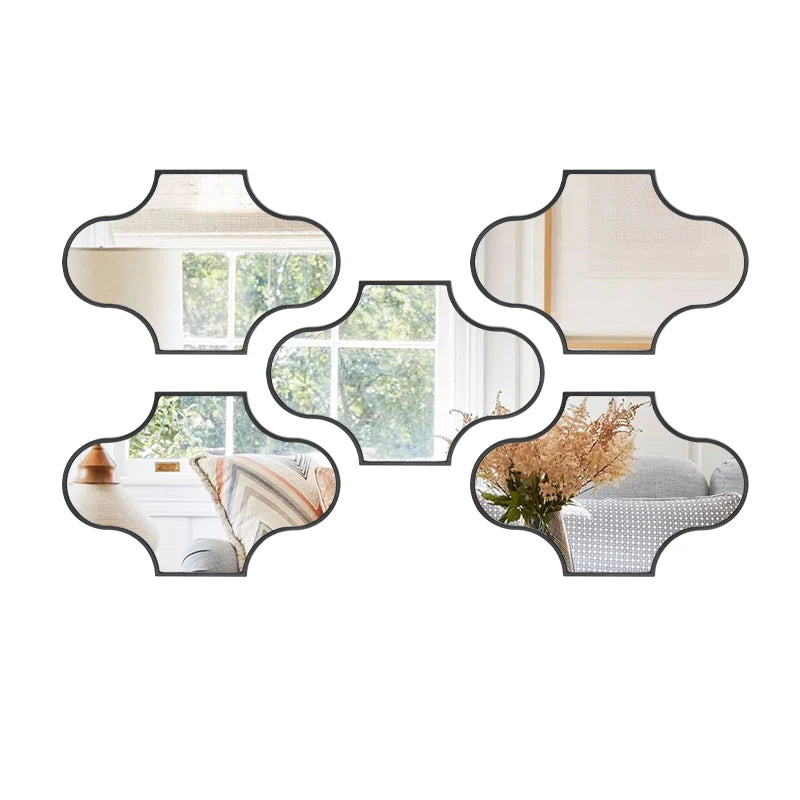 In Stock 5pcs Modern Black Wall Art Set Irregular Shape Hanging Plastic Framed Wall Mirrors for Home Decor Bedroom Living Room