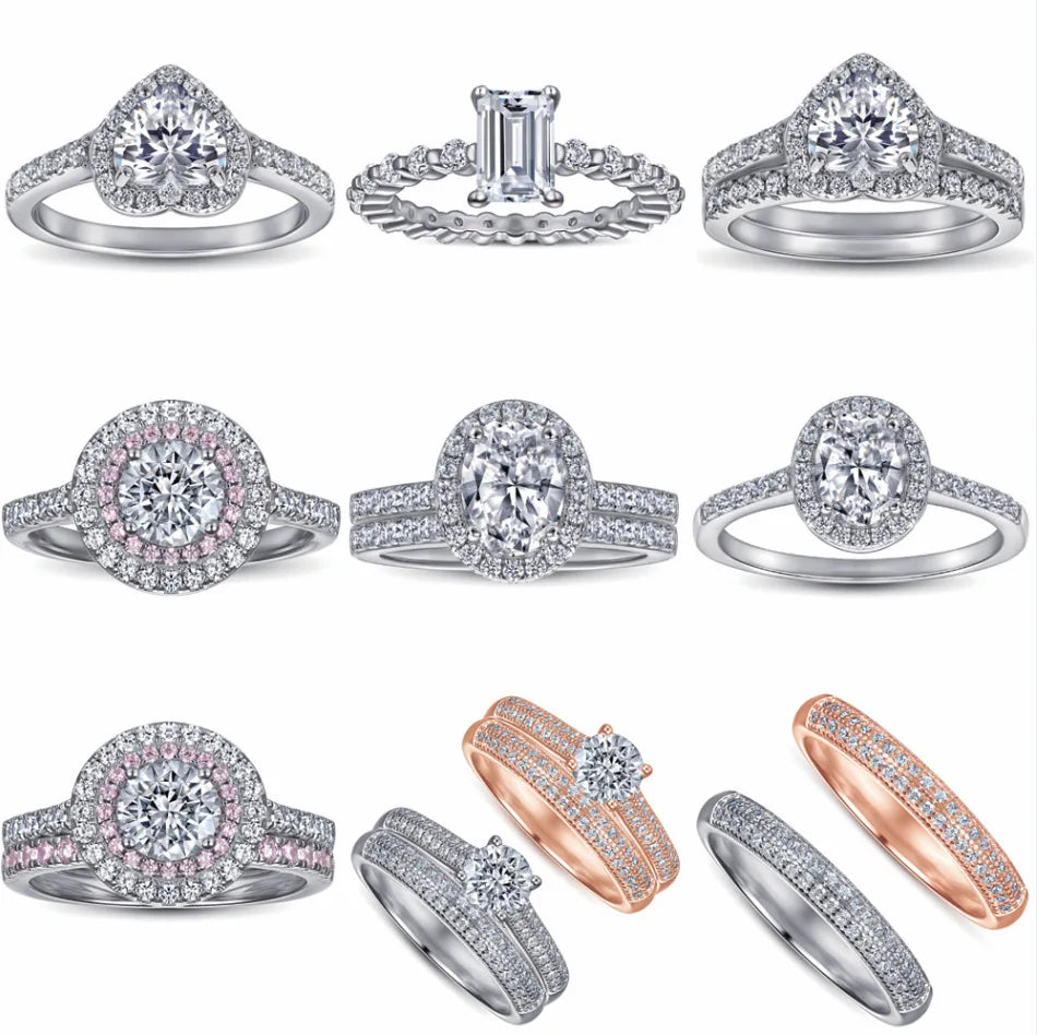 Hot Sale Silver Engagement Rings Rose Gold Plated Sterling Silver 925 Jewellery Halo Ring Zircon Women Wedding Rings