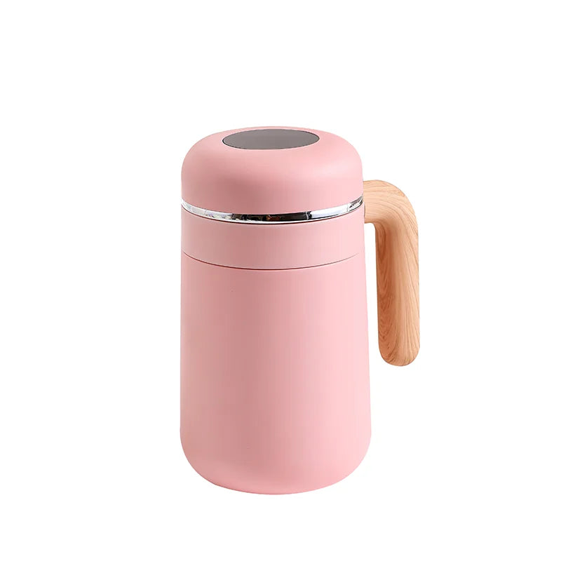 Smart Display Temperature Office Coffee Mugs With Wood Grain Handle Custom New 480ml 316 Stainless Steel Smart Insulation Cup