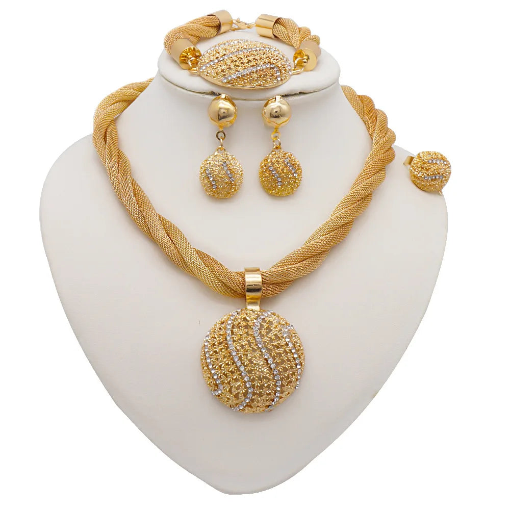 Saudi Arabia Women Wedding Set African Bridal Necklace Earring Ring Bracelet Brazilian Dubai Gold Jewellery Sets