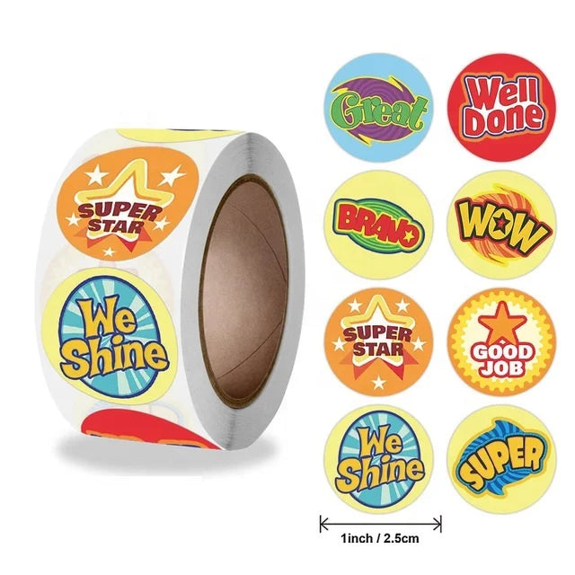 Fogun Label Customlabel Tag Label Stickericwhiteroll Reward Words Stickers Encourage Student Kawaii Sticker for Kids Toy Round