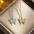 Wholesale Stainless Steel Fashion Women Hip Hop Gold Designer Necklace Luxury Diamond Butterfly Necklace
