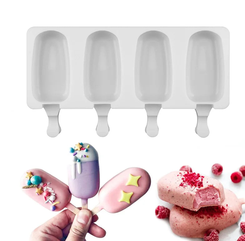 Chinese Supplier Food Grade 4/8 Cavities Oval Silicone Popsicle Ice Cream Mold