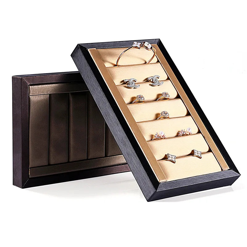 New Arrival Luxury Rectangle Black Brown White Leather Jewelry Rings Display Tray Organizer Show case