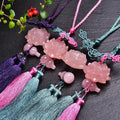 Wholesale Natural Handmade Carving Lotus Gourd Rose Quartz Gemstone Car Hanger Pendant