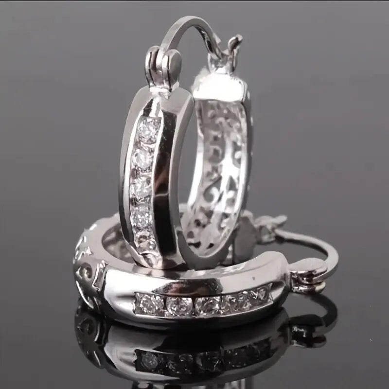 CAOSHI Wholesaler Classic Round Cubic Zirconia Hollow Design Circle Earrings for Women Fashion Party Silver Plated Hoop Earrings