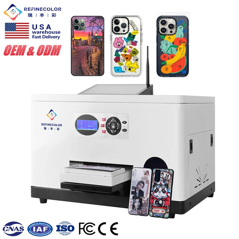 Refinecolor Easy to Operate Flatbed Smart Cell Phone Case Printing Machine A3 Size 6 Color Print Uv Printer