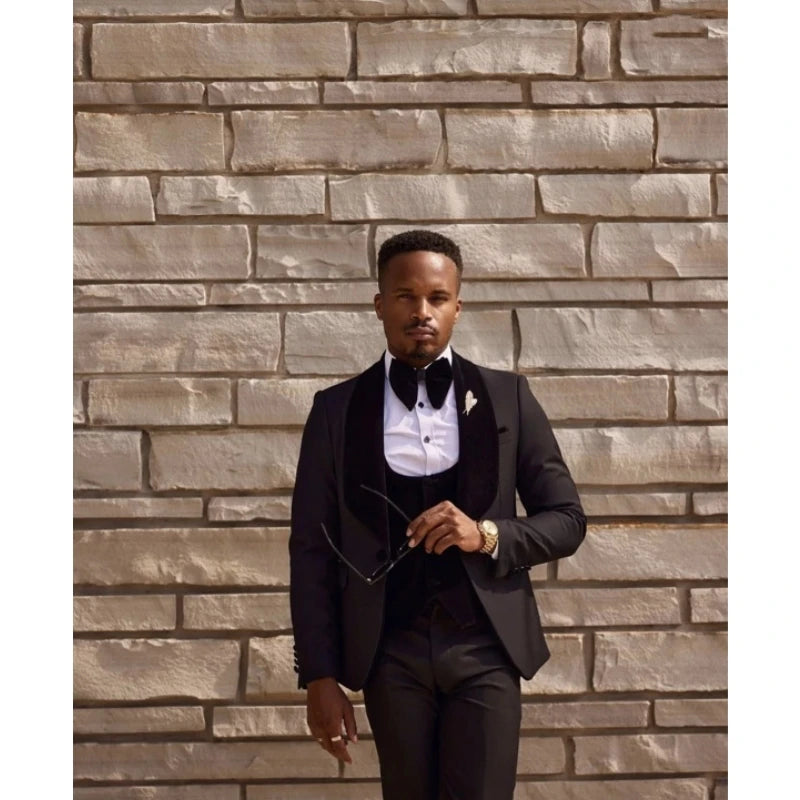 New Style Black Costume Homme Men Suits for Wedding 3 Pieces (Jacket+Pant+Vest) Fashion Terno Masculino Groom Blazer