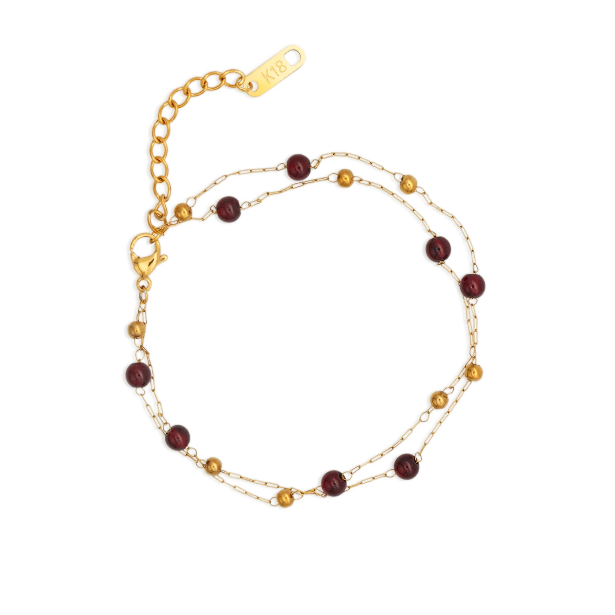 Chris April 316L Stainless Steel PVD Gold Plated Double-layer Chain Natural Gem Power Stone Bracelet