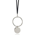 Casual Stainless Steel Necklace for Women Silver Color Round Blank Round Pendant Necklace Long Genuine Leather Chain