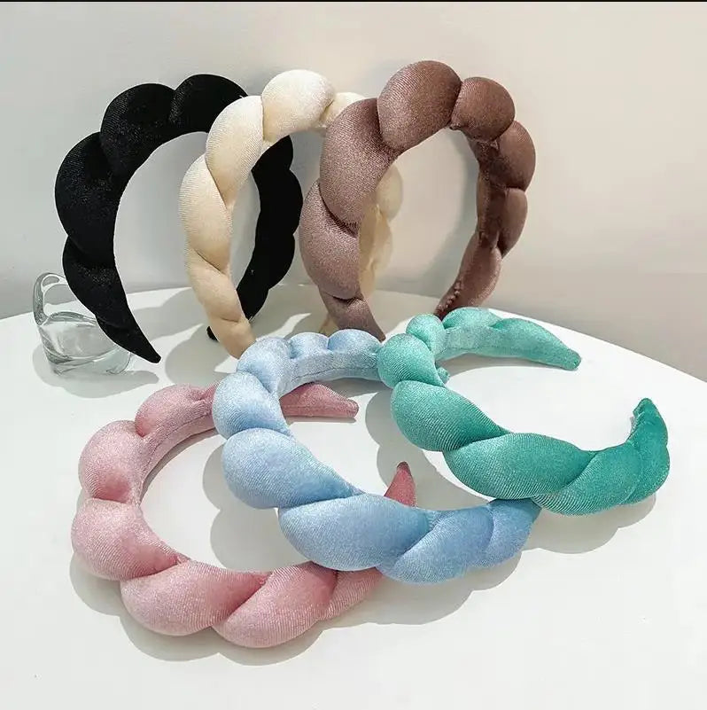 Cinta Para La Cabeza Customize Facial SPA Headband Women Makeup Twisted Velvet Padded Puffy Sponge Hairband