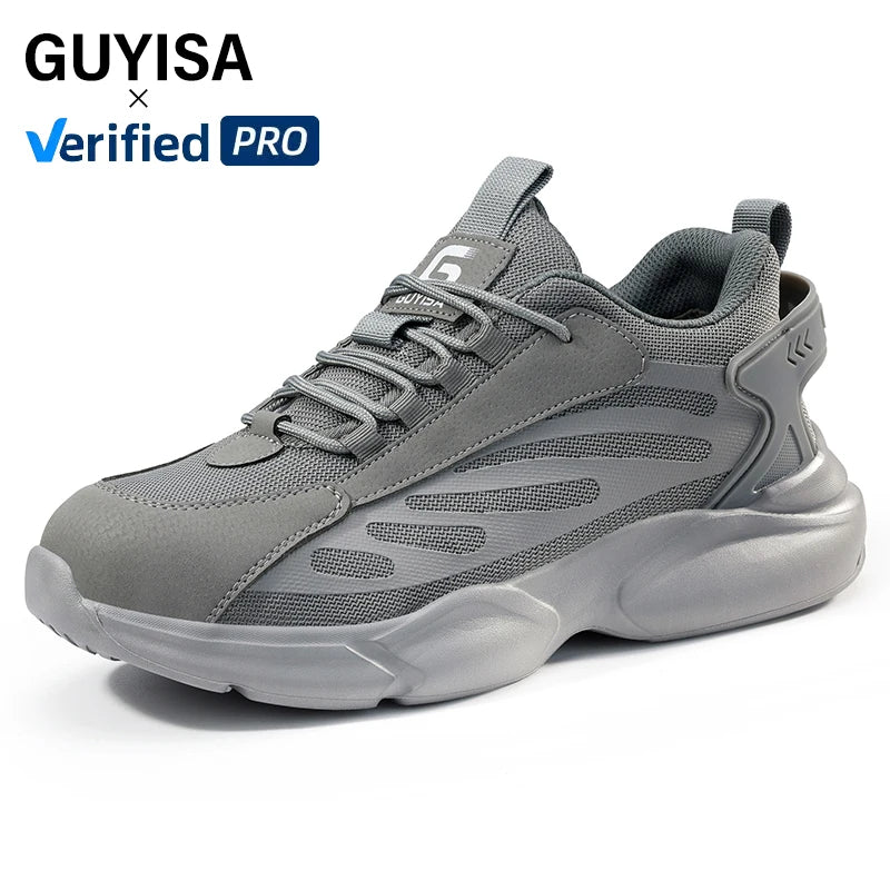 For GUYISA Microfiber Upper Safety Shoes for Men European Standard Steel Toe Smash Proof and Breathable for Summer and Winter