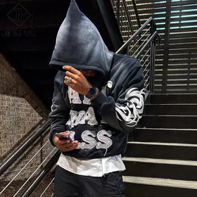 Custom Vendor Label Streetwear Cut Edge 100% Cotton Sun Faded Acid Wash Distressed Embroidery Applique Patch Cropped Hoodie Men